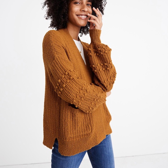 Madewell Sweaters - Madewell bobble bell sleeve chunky knit cotton sweater cardigan Egyptian gold XL